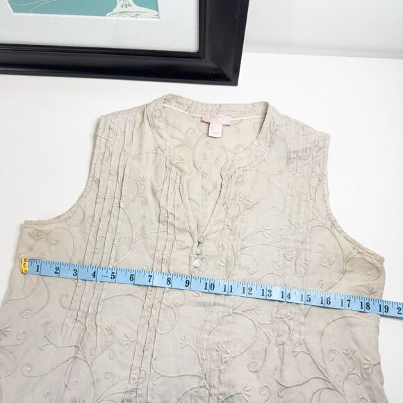 St. Tropez West 100% Linen Embroidered Sleeveless Blouse Boho Chic Women’s Small - Picture 5 of 7